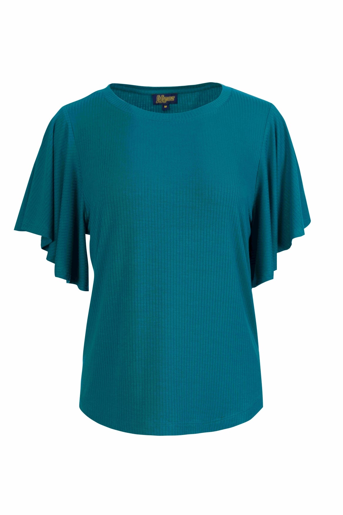 Sophie top korte vlindermouw  | Rib Petrol Blue