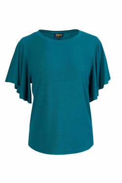 Sophie top korte vlindermouw  | Rib Petrol Blue