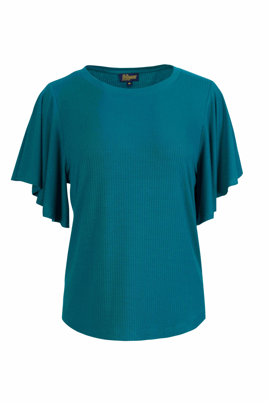 Sophie top korte vlindermouw  | Rib Petrol Blue