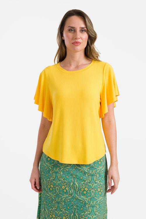Sophie top met korte vlindermouwen | Rib Yellow
