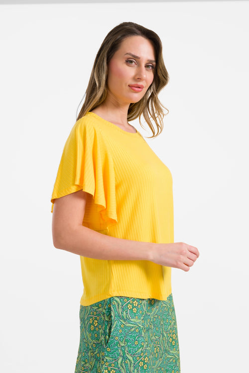 Sophie top met korte vlindermouwen | Rib Yellow