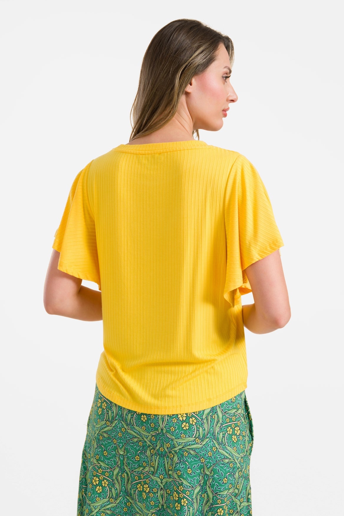 Sophie top met korte vlindermouwen | Rib Yellow