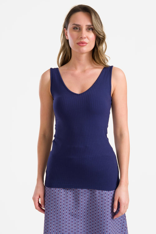 Stella tanktop | Geribbeld marineblauw