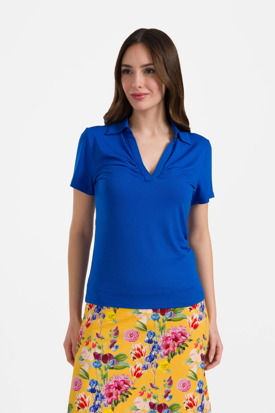 Suzy top met korte mouwen | Effen blauw