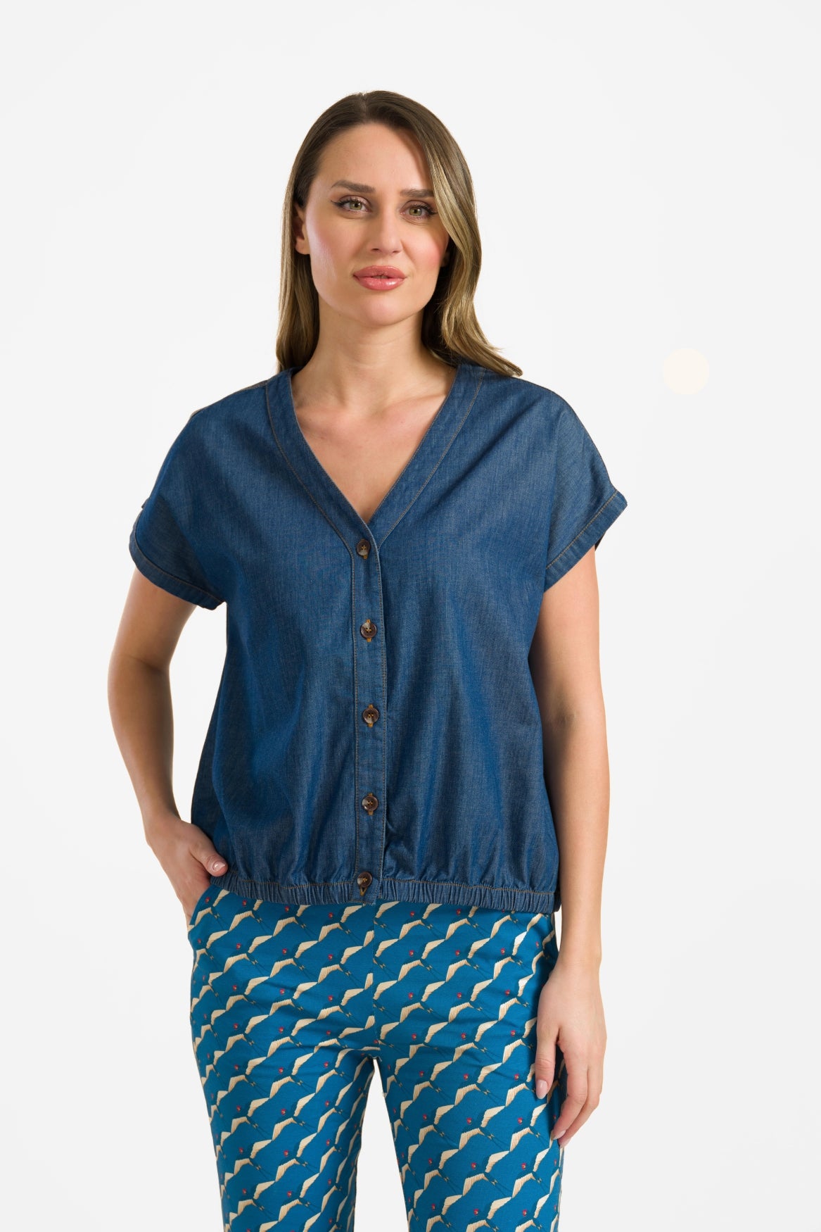 Evy blouse met korte mouwen | Blauw