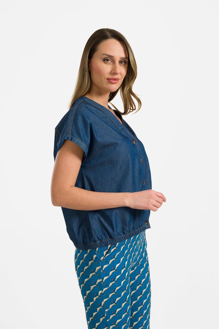 Evy blouse met korte mouwen | Blauw