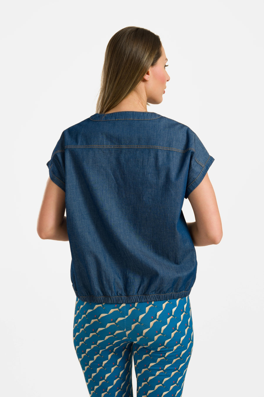 Evy blouse met korte mouwen | Blauw