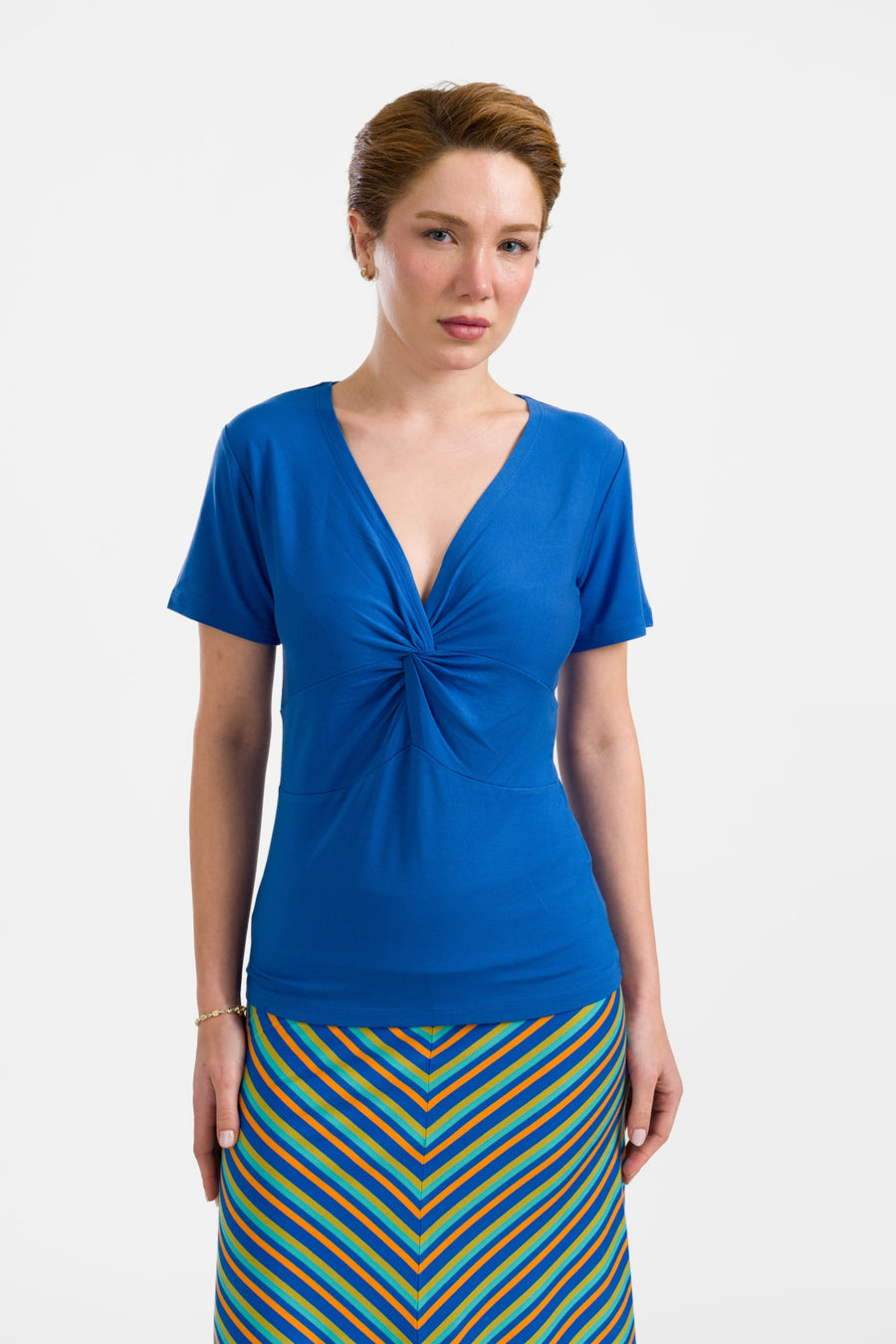 Angela Top met korte mouwen | Effen blauw
