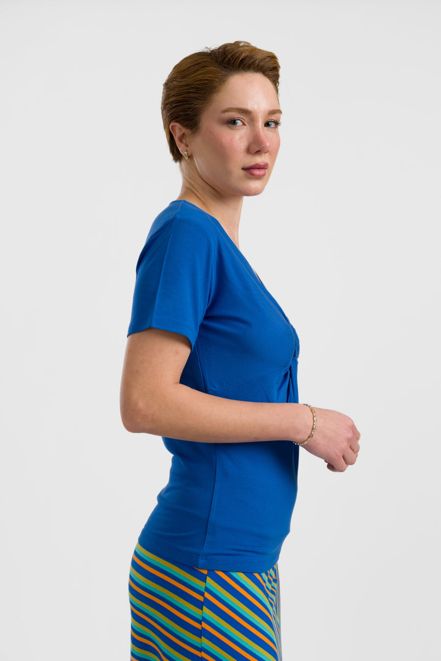Angela Top met korte mouwen | Effen blauw