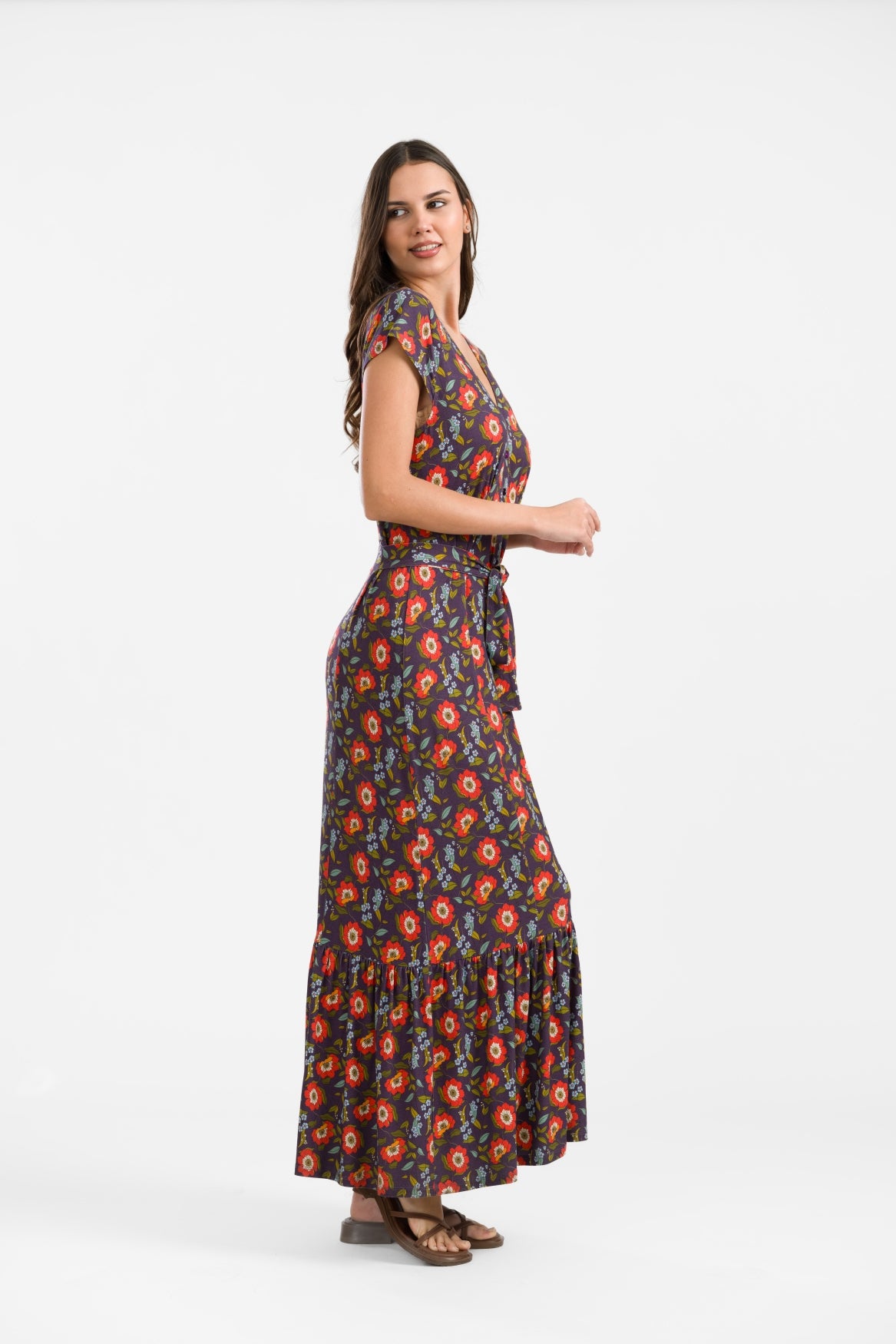 Maud Maxi Jurk Korte Mouw | Purple Poppy