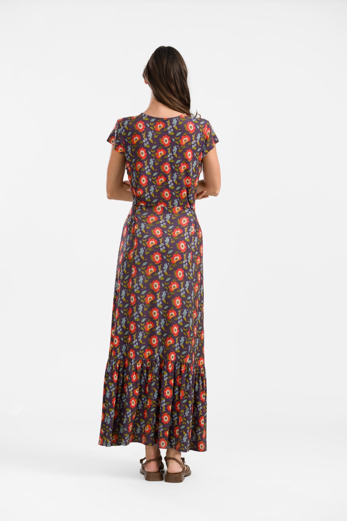 Maud Maxi Jurk Korte Mouw | Purple Poppy