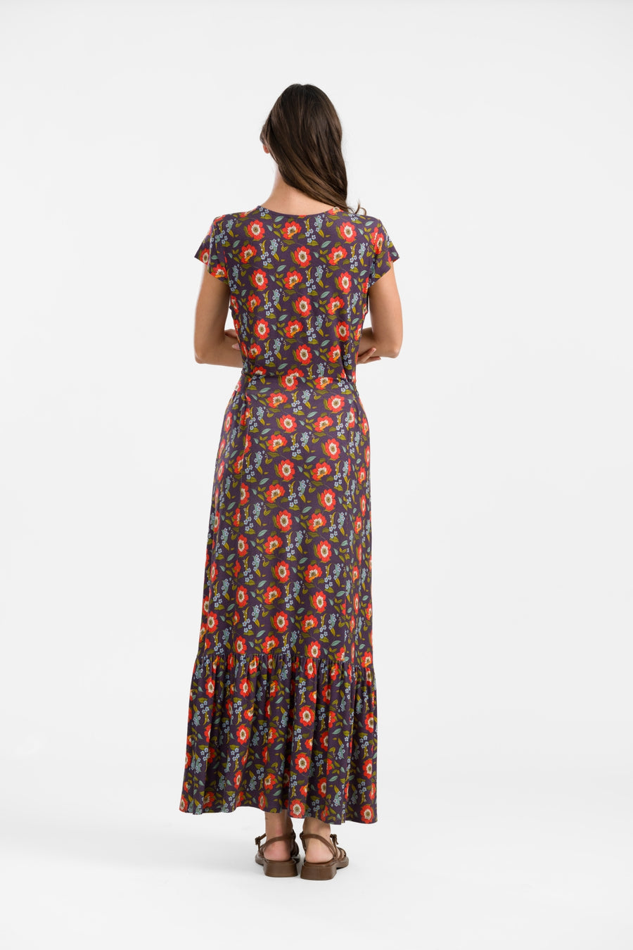 Maud Maxi Jurk Korte Mouw | Purple Poppy