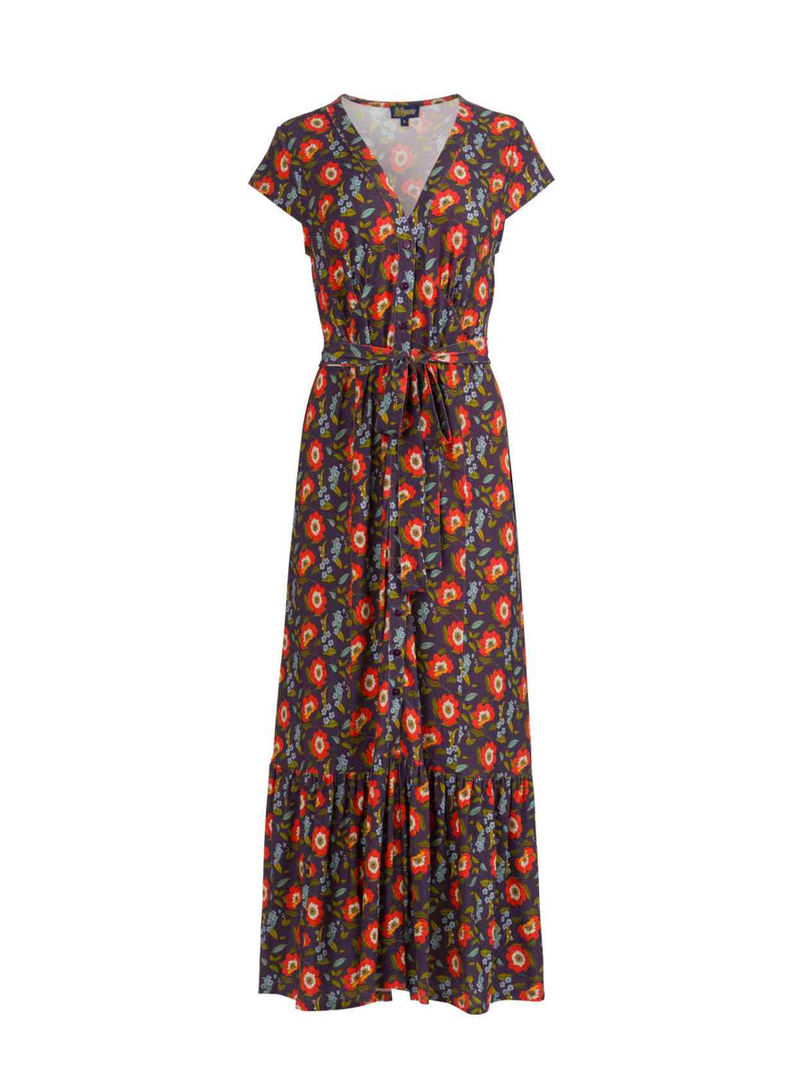Maud Maxi Jurk Korte Mouw | Purple Poppy