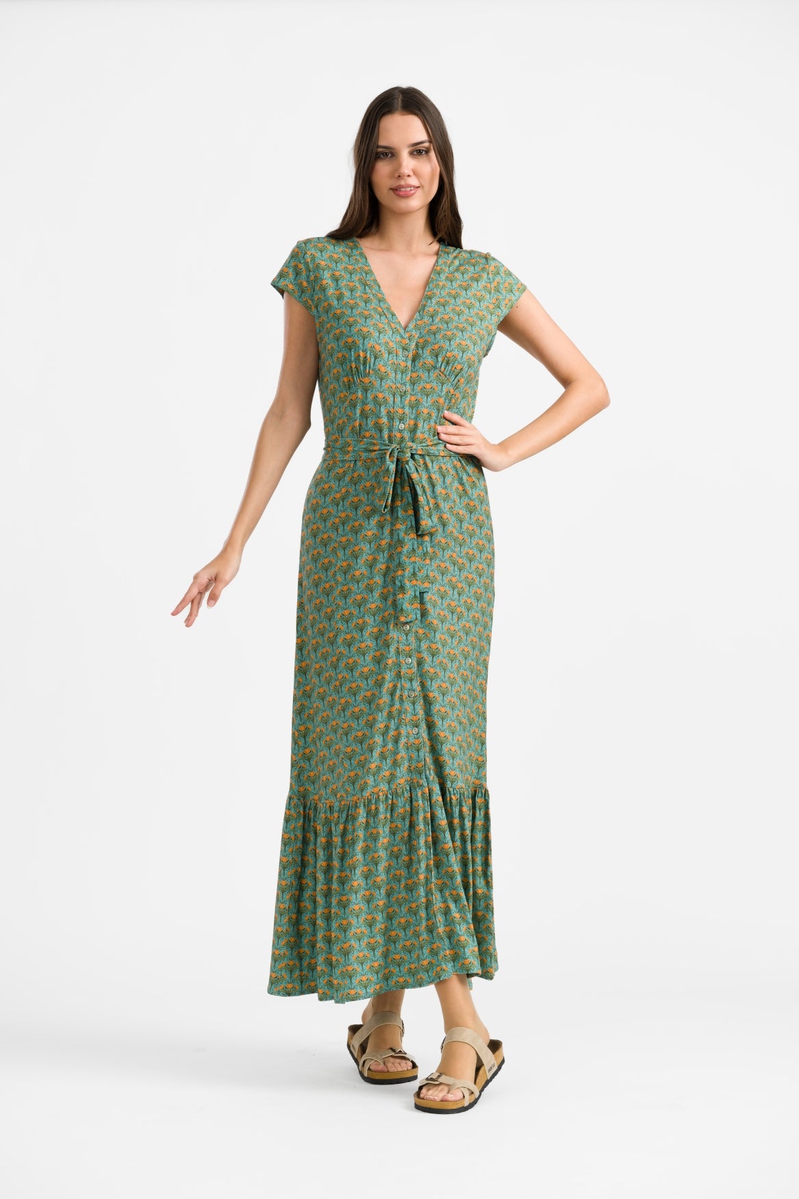 Maud Maxi Jurk Korte Mouw | Purple Poppy – Lalamour