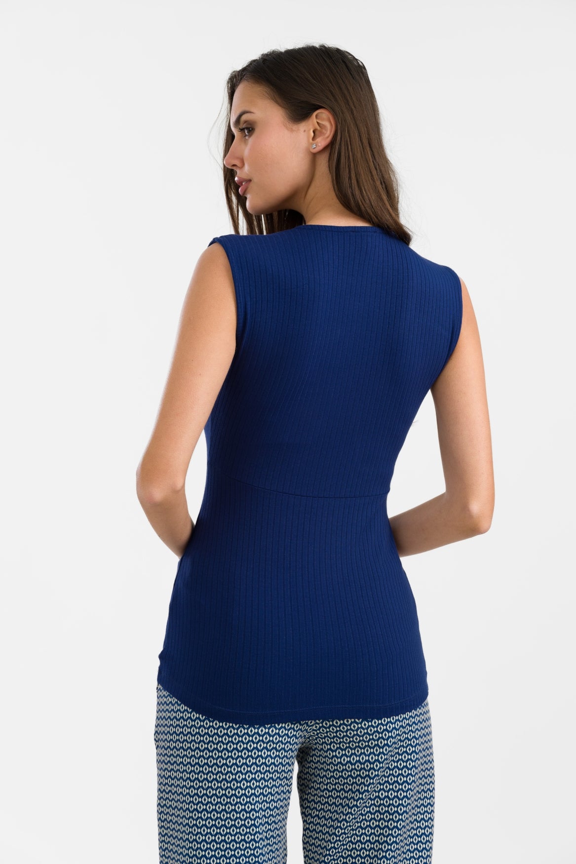 Monroe Top | Ribmarineblauw