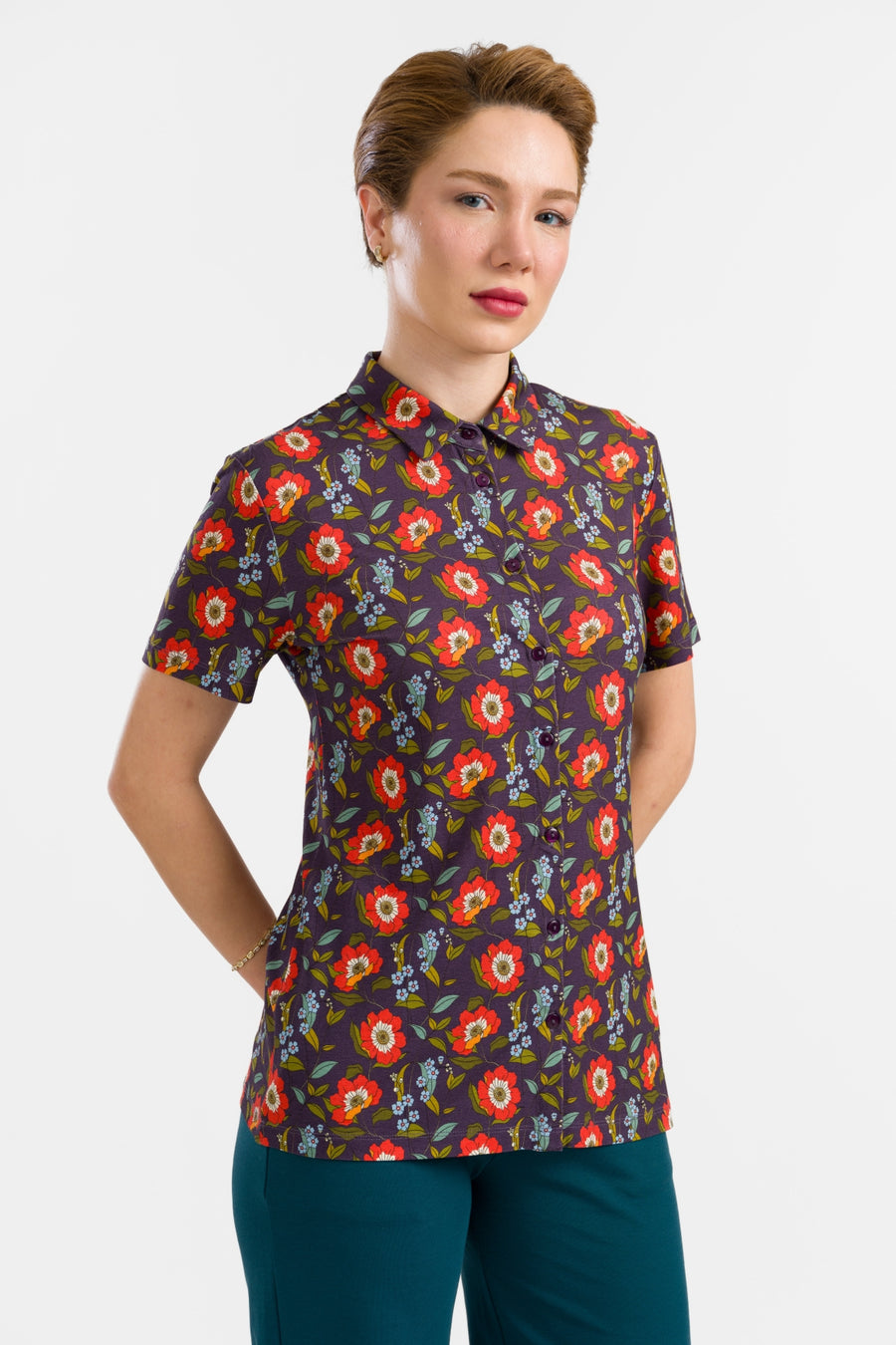 Sill Blouse Korte Mouw | Purple Poppy