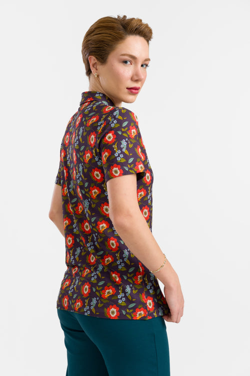 Sill Blouse met korte mouwen | Paarse klaproos