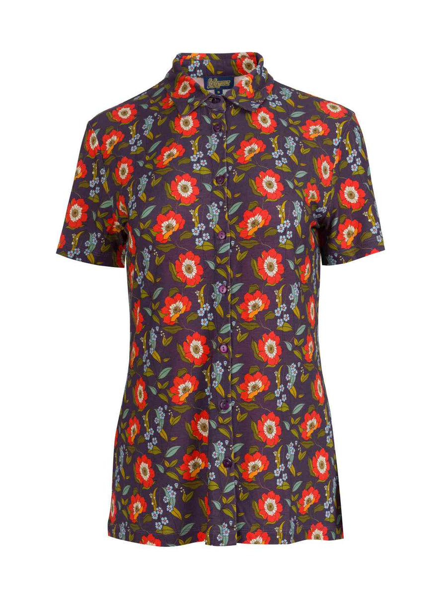 Sill Blouse Korte Mouw | Purple Poppy