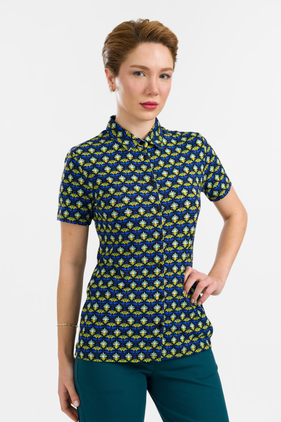 Blouse met korte mouwen  | Retro Bloemen