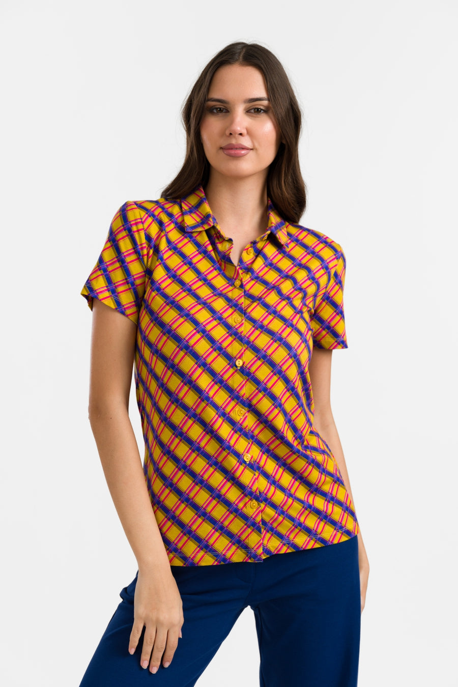 Sill Blouse met korte mouwen | Groovy tartan