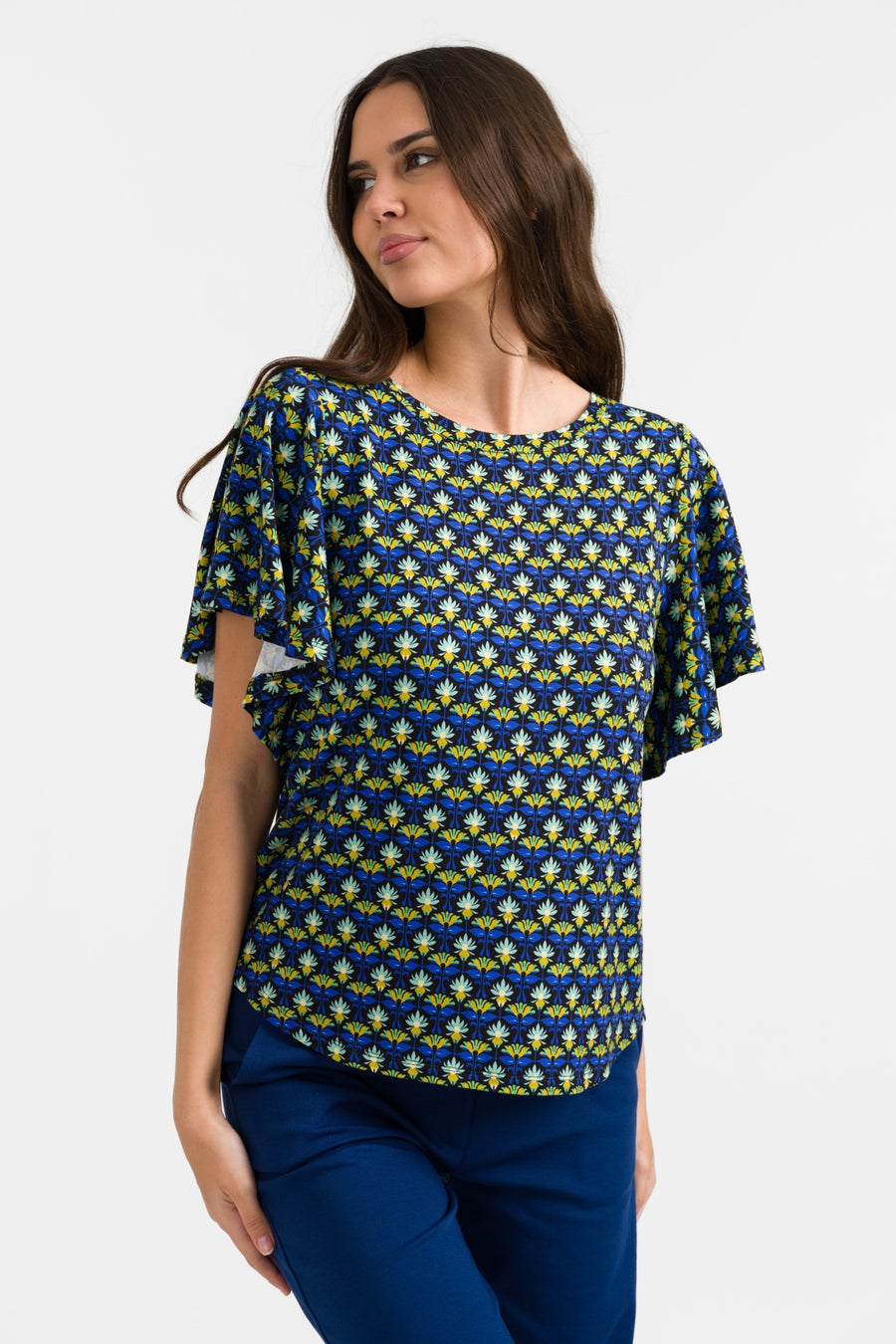 Sophie Top met korte vlindermouwen | Retro bloemen