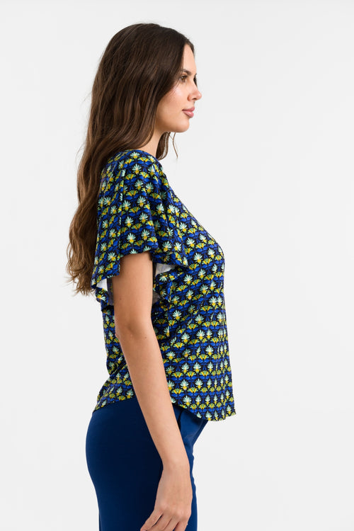 Sophie Top met korte vlindermouwen | Retro bloemen