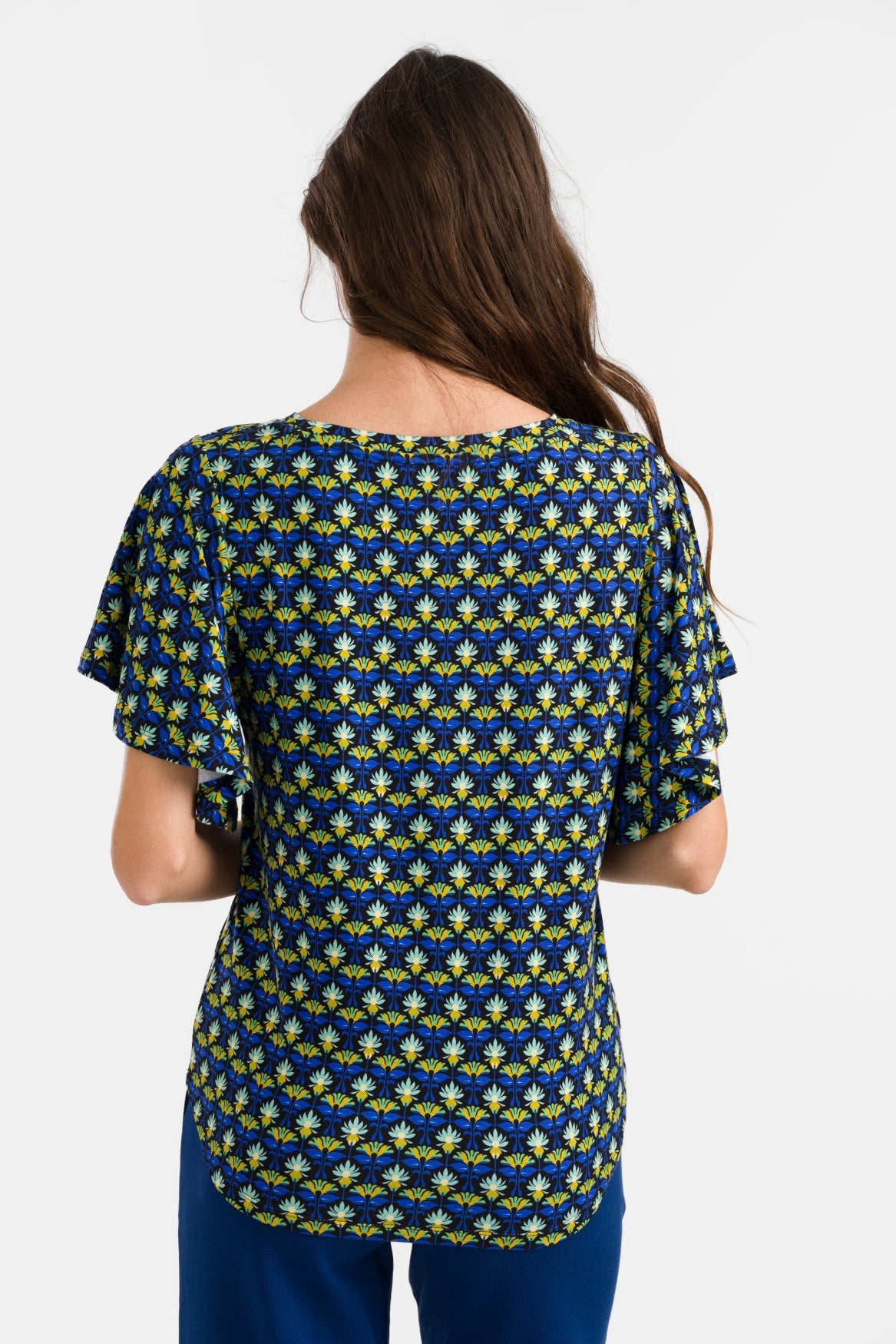 Sophie Top met korte vlindermouwen | Retro bloemen