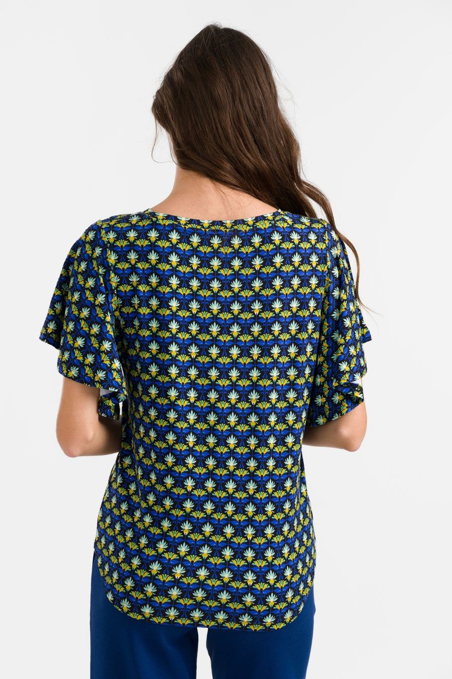 Sophie Top met korte vlindermouwen | Retro bloemen