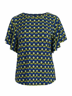 Sophie Top met korte vlindermouwen | Retro bloemen
