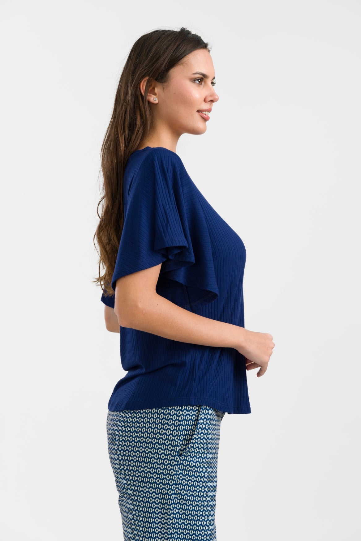 Sophie Top met korte vlindermouwen | Rib marineblauw