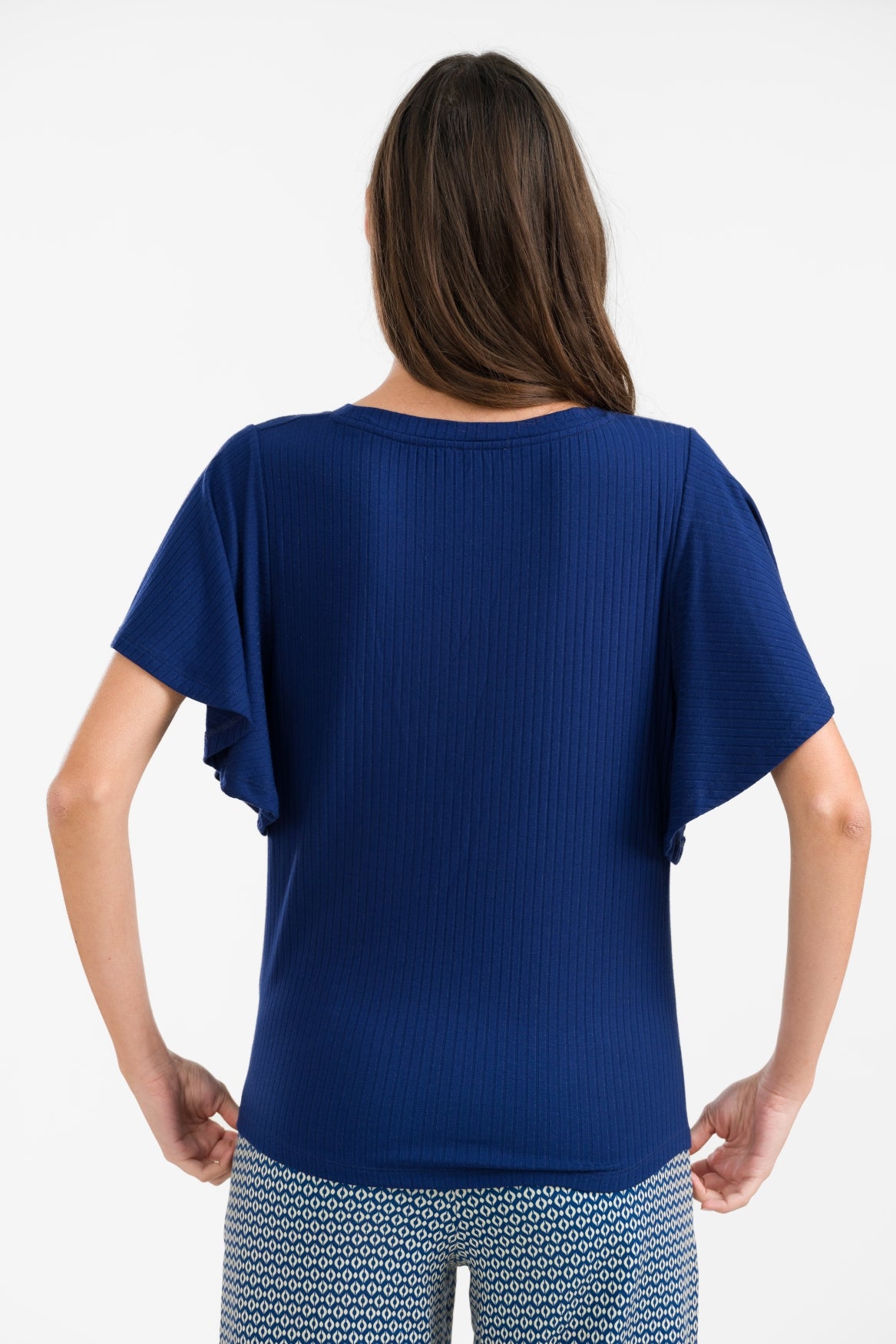 Sophie Top met korte vlindermouwen | Rib marineblauw