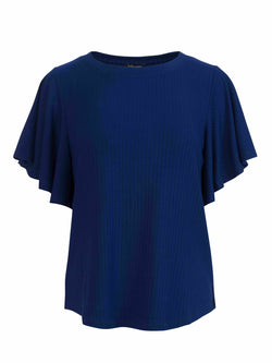 Sophie Top met korte vlindermouwen | Rib marineblauw