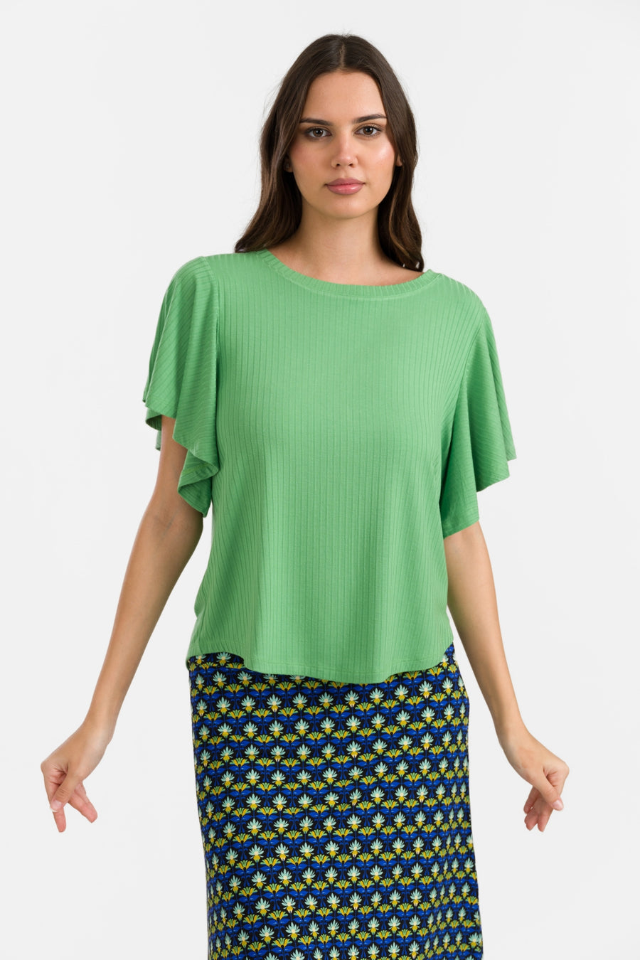 Sophie Top met korte vlindermouwen | Rib Green