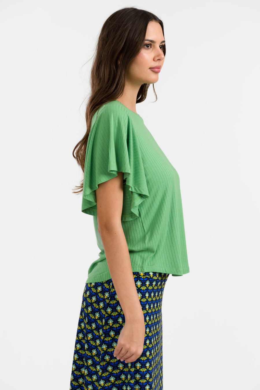Sophie Top met korte vlindermouwen | Rib Green