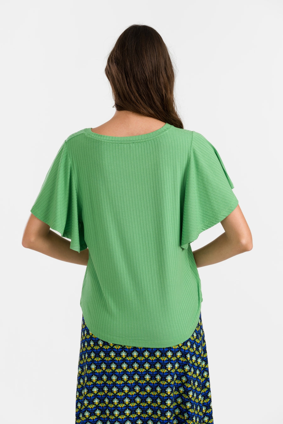 Sophie Top met korte vlindermouwen | Rib Green