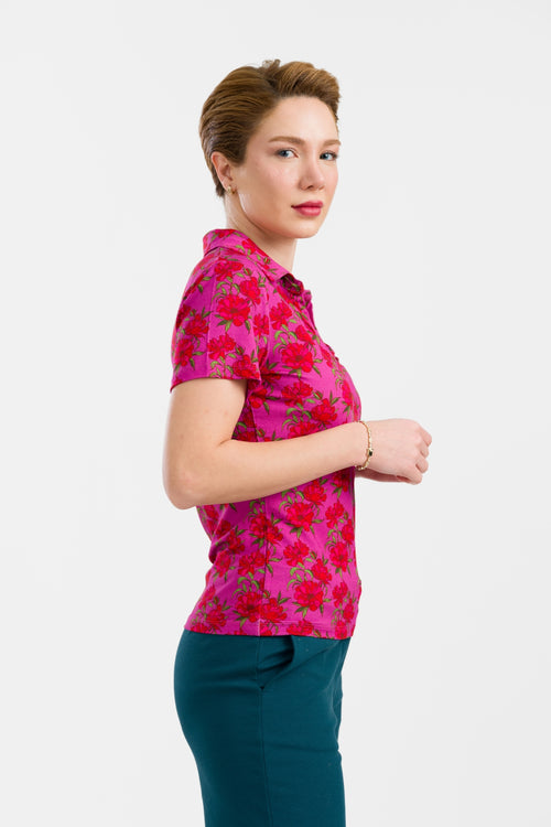 Suzy Top met korte mouwen | Fuchsia bloemen