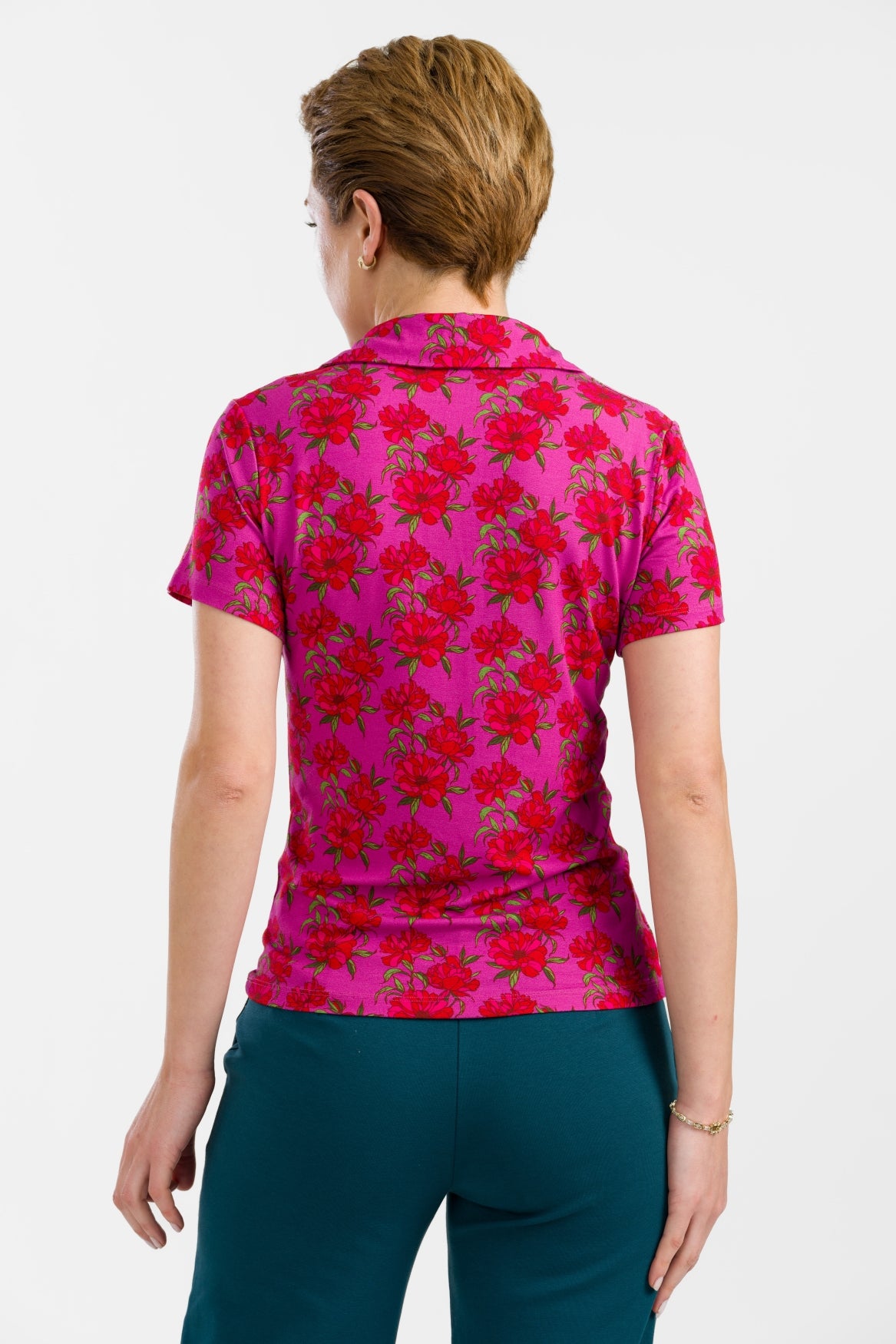 Suzy Top met korte mouwen | Fuchsia bloemen