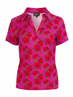 Suzy Top met korte mouwen | Fuchsia bloemen