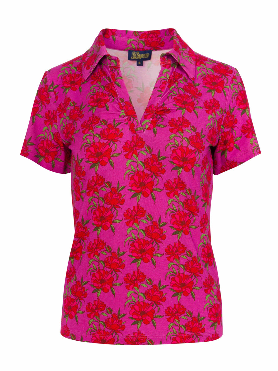 Suzy Top met korte mouwen | Fuchsia bloemen