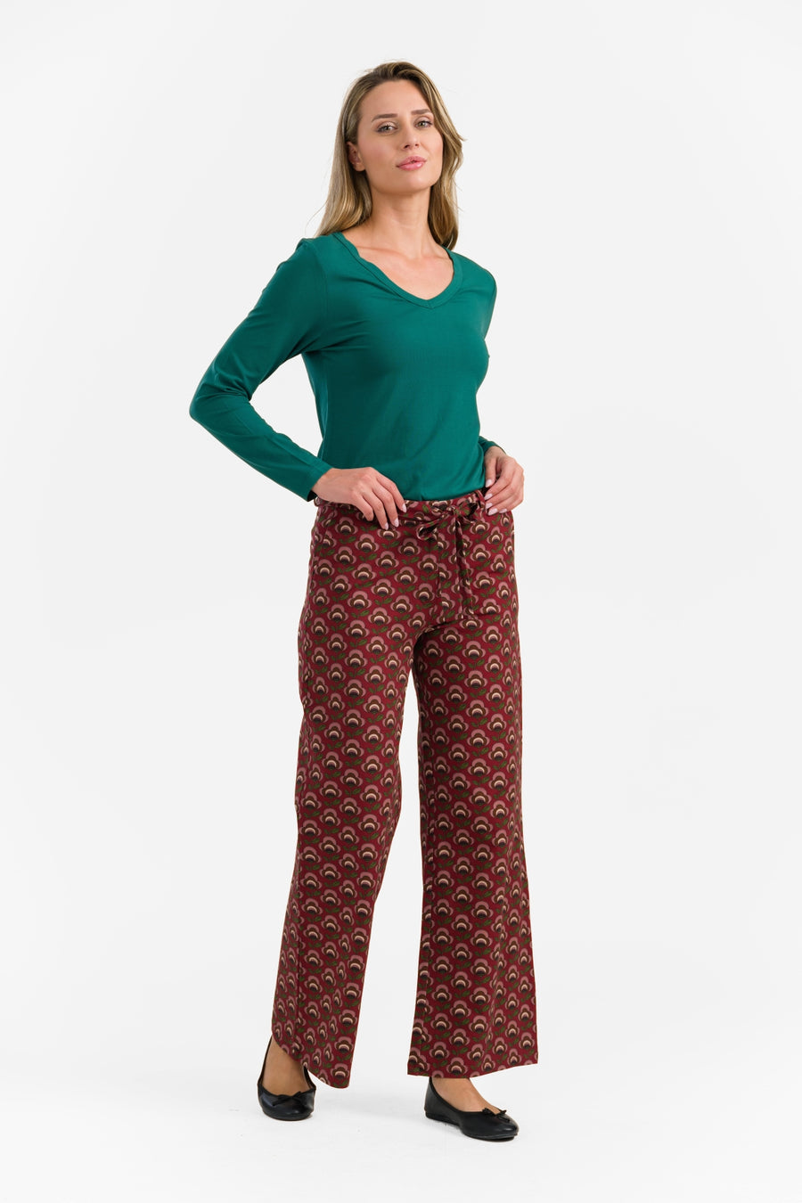 Sue Trousers | Abstracte bloemen Bordeaux
