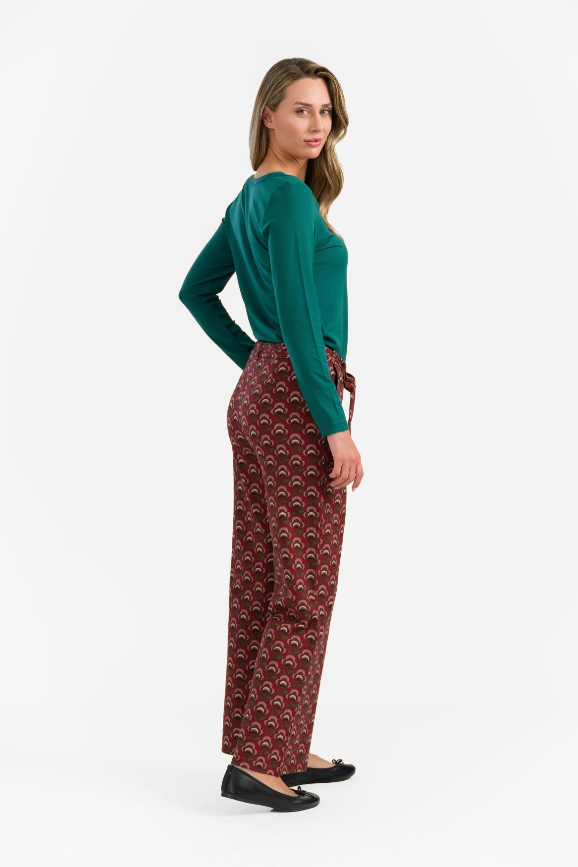 Sue Trousers | Abstracte bloemen Bordeaux