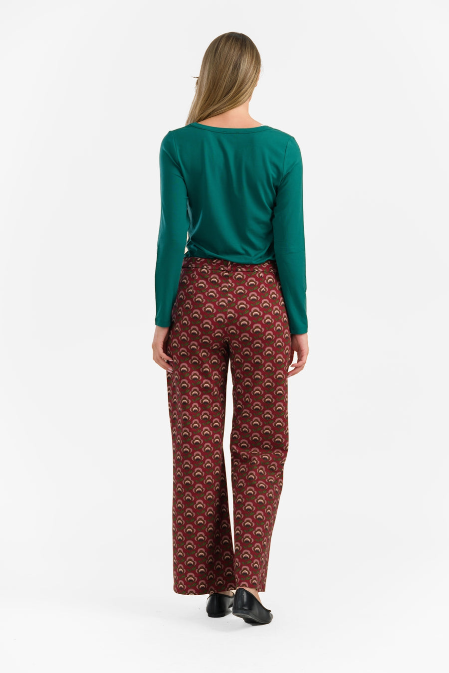 Sue Trousers | Abstracte bloemen Bordeaux