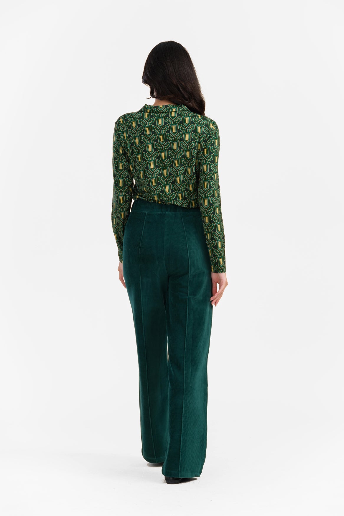 Hailey Broek | Ribfluweel Effen Regenwoud