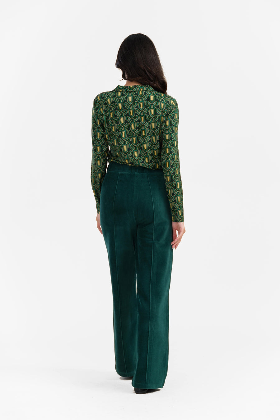 Hailey Broek | Ribfluweel Effen Regenwoud