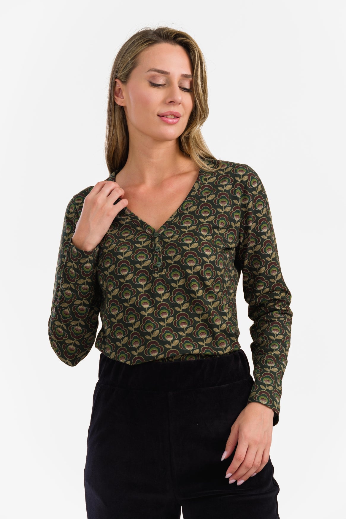 Natalie Top | Abstracte bloem groen