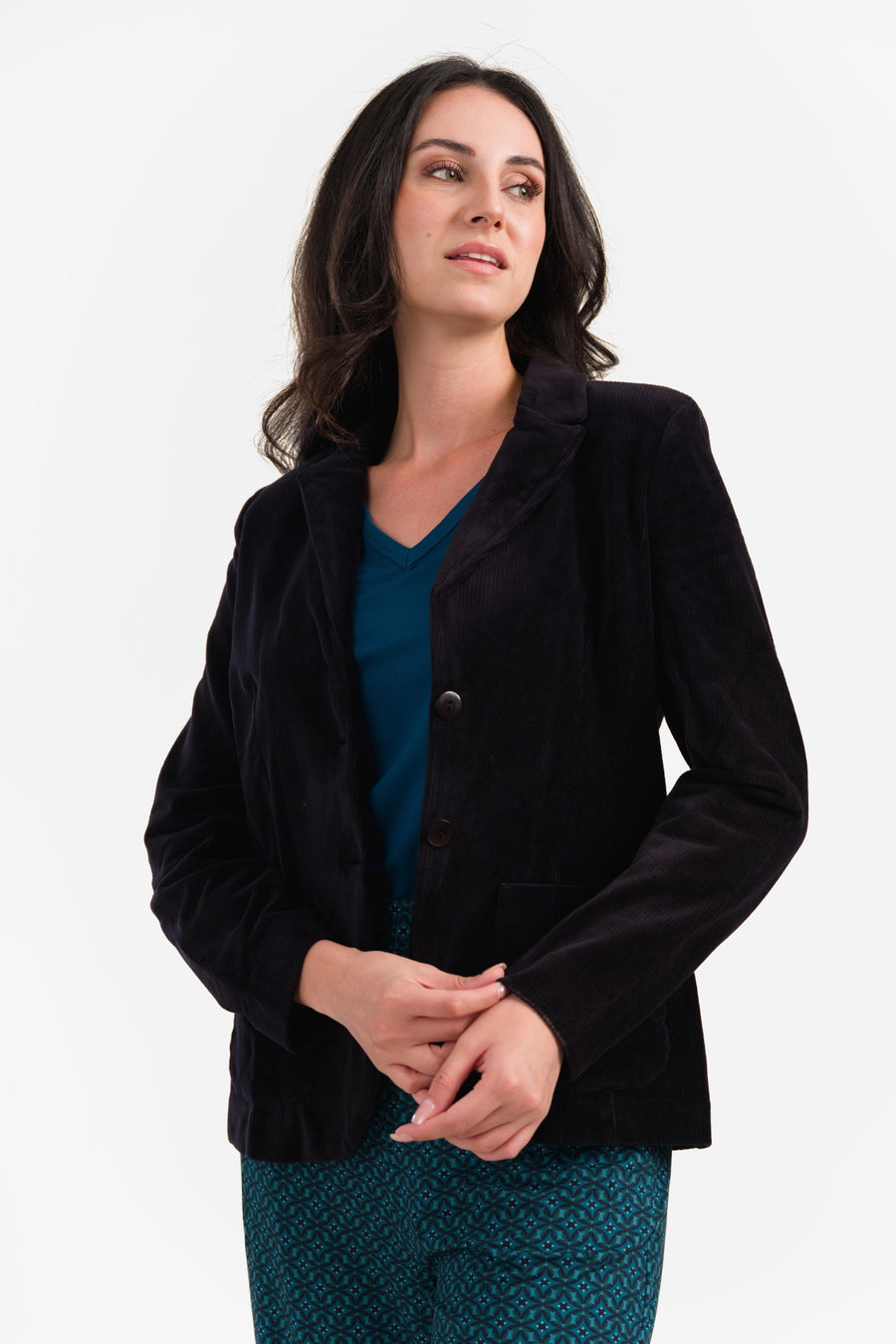 Nova Blazer | Ribfluweel effen zwart