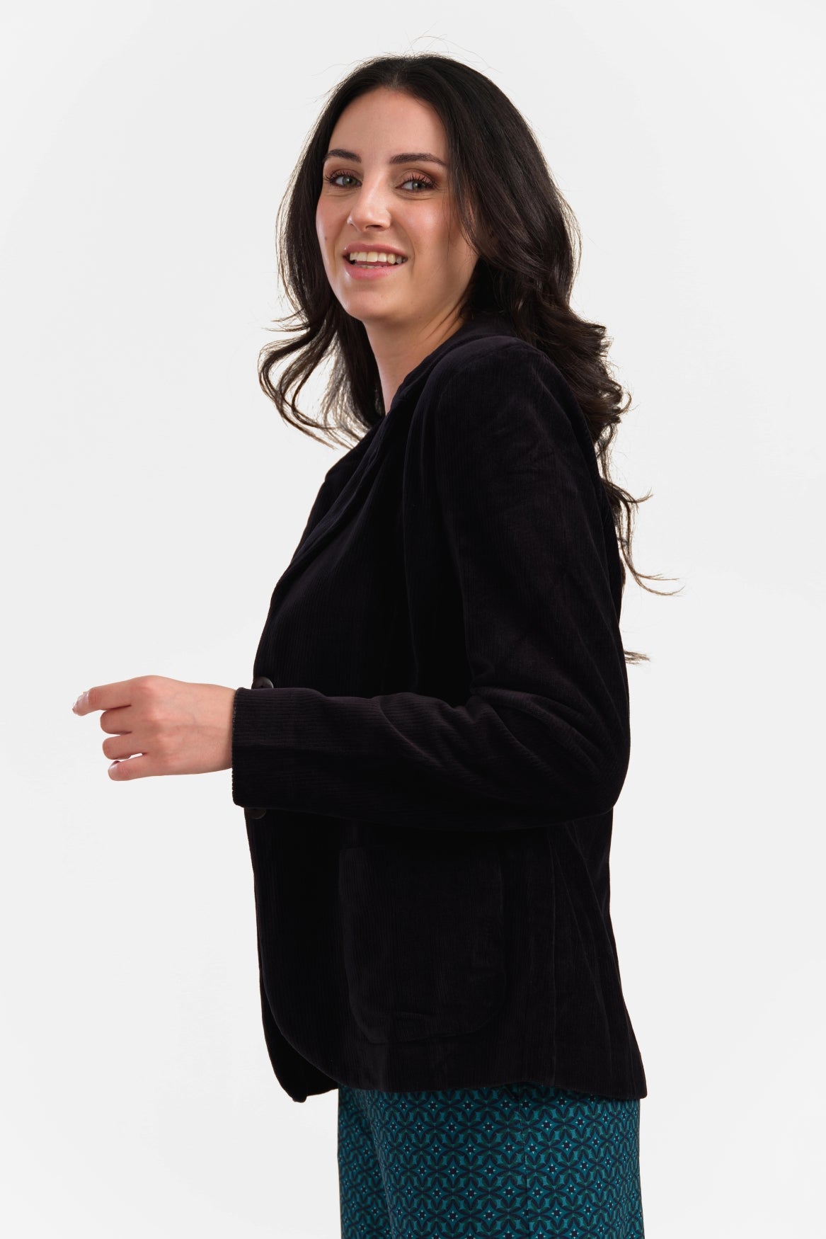 Nova Blazer | Ribfluweel effen zwart