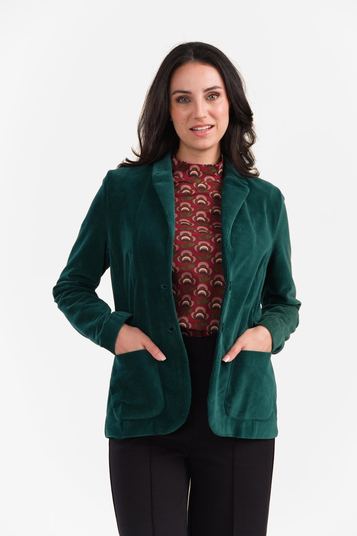 Nova Blazer | Rib Velours Effen Regenwoud