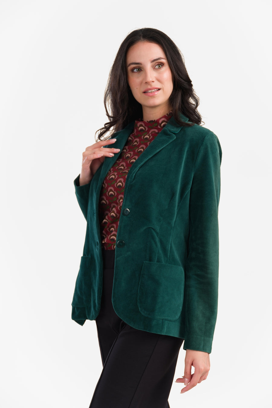 Nova Blazer | Rib Velours Effen Regenwoud