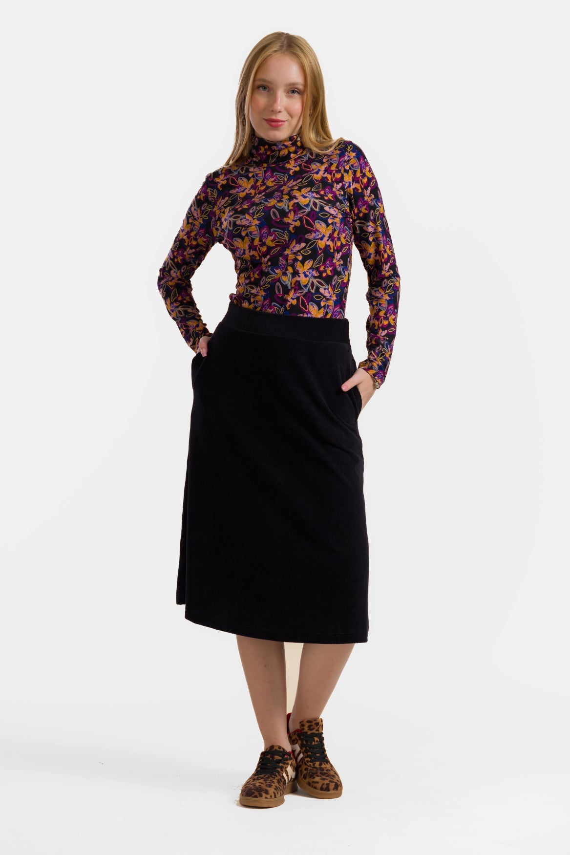 Holly rok | Rib Velours Zwart